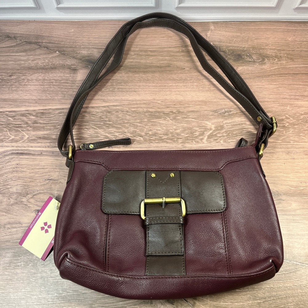 Naturalizer Crossbody Bag‎ Womens Medium Burgundy Brown Leather Buckle Detail